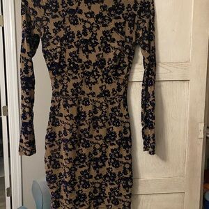 Windsor Navy and Tan Floral Long Sleeve Dress